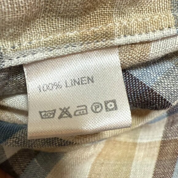 Todd Snyder Mens LS Button Shirt 100% Linen Blue Brown White Check Sz Large Lux - Picture 8 of 12